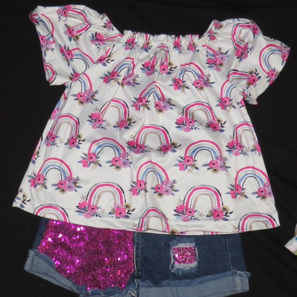 SPARKLE IN PINK / PINK RAINBOW MATCHING SET / SIZE L 5T